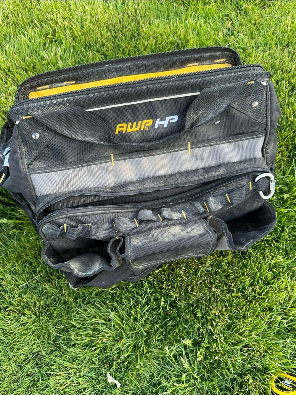 AWP HP Heavy Duty Tool Bag Electrician Contractor Work Tote 18” Black Yellow